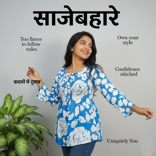 Whispers of a Midnight Garden - Blue floral top